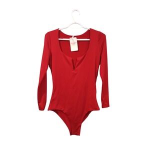 Nothing But Sexy Burgendy Long Sleeve Notched Neck Bodysuit Solid Stretch Top